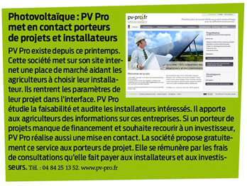 Article LA FRANCE AGRICOLE novembre 2010